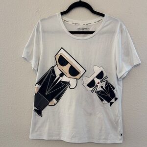 Karl Lagerfeld White Tee with Cartoon Graphic